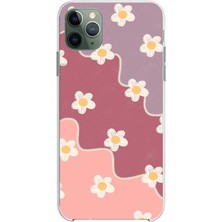 TechTree iPhone 11 Pro Max Uyumlu Gül Kurusu ve Lila Tonlu Dalgalı Papatya Baskılı Silikon Kılıf