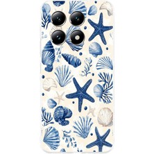 TechTree Xiaomi Mi 14T Pro Uyumlu Mavi Deniz Kabuğu ve Yıldız Desenli Baskılı Silikon Kılıf