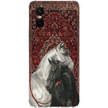 TechTree Infinix Gt 30 Pro Uyumlu Geleneksel Halı Motifli Siyah Beyaz At Baskılı Silikon Kılıf