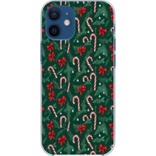 TechTree iPhone 12 Mini Uyumlu Yılbaşı Çam Ağacı ve Baston Şeker Baskılı Silikon Kılıf