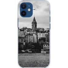 TechTree iPhone 12 Mini Uyumlu Galata Kulesi ve Deniz Manzaralı Baskılı Silikon Kılıf