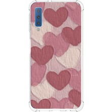 TechTree Samsung Galaxy A7 2018 Uyumlu Pastel Gül Kurusu ve Pembe Kalpli Baskılı Silikon Kılıf