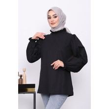 İmaj Butik Siyah Yaka Kol Fırfırlı Tunik