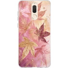 TechTree Huawei Mate 10 Lite Uyumlu Pembe ve Bordo Tonlu Yaprak Baskılı Silikon Kılıf