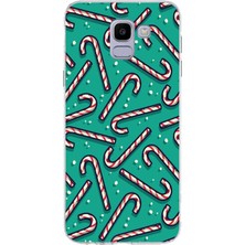 TechTree Samsung Galaxy J6 Uyumlu Yılbaşı Ruhu Baston Şeker ve Kar Taneli Baskılı Silikon Kılıf