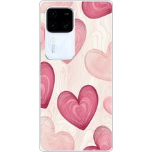 TechTree Vivo V30 Uyumlu Çizgisel Pembe Kalp Baskılı Silikon Kılıf