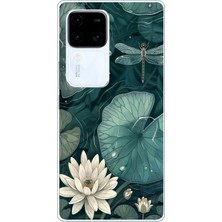 TechTree Vivo V30 Uyumlu Yeşil Yapraklı Nilüfer ve Yusufçuk Baskılı Silikon Kılıf