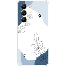 TechTree Vivo V30 Lite Uyumlu Mavi Huzur Şekiller ve Botanik Çizgiler Baskılı Silikon Kılıf