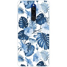 TechTree Redmi 8 Uyumlu Mavi Yaprak ve Çiçek Desenli Baskılı Silikon Kılıf