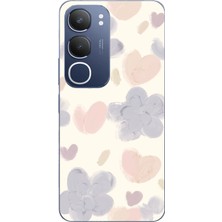 TechTree Vivo Y19S Uyumlu Pastel Boya Bahçesi Çiçek ve Kalp Baskılı Silikon Kılıf