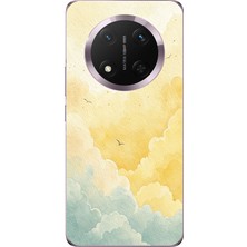 TechTree Honor Magic 7 Lite Uyumlu Sarı ve Yeşil Tonlu Bulut ve Kuşlar Baskılı Silikon Kılıf