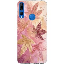 TechTree Huawei Y9 Prime (2019) Uyumlu Pembe ve Bordo Tonlu Yaprak Baskılı Silikon Kılıf