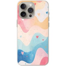 TechTree iPhone 15 Pro Uyumlu Pastel Renkli Dalgalı ve Kalp Baskılı Silikon Kılıf
