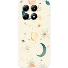 TechTree Xiaomi Mi 14T Pro Uyumlu Krem Zeminli Ay ve Yıldız Baskılı Silikon Kılıf