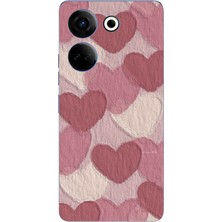 TechTree Tecno Camon 20-20 Pro Uyumlu Pastel Gül Kurusu ve Pembe Kalpli Baskılı Silikon Kılıf