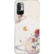 TechTree Redmi Note 10 5g Uyumlu Gezegen, Yıldız ve Gül Baskılı Silikon Kılıf