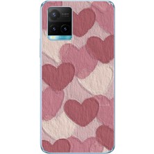 TechTree Vivo Y21S Uyumlu Pastel Gül Kurusu ve Pembe Kalpli Baskılı Silikon Kılıf