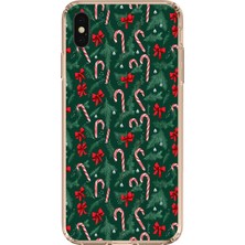 TechTree iPhone Xs Max Uyumlu Yılbaşı Çam Ağacı ve Baston Şeker Baskılı Silikon Kılıf