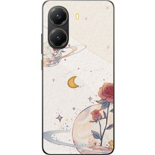 TechTree Poco X7 Pro Uyumlu Gezegen, Yıldız ve Gül Baskılı Silikon Kılıf