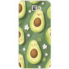 TechTree Samsung Galaxy J7 Prime Uyumlu Yeşil Zeminli Sevimli Avokado Baskılı Silikon Kılıf