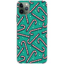 TechTree iPhone 11 Pro Max Uyumlu Yılbaşı Ruhu Baston Şeker ve Kar Taneli Baskılı Silikon Kılıf