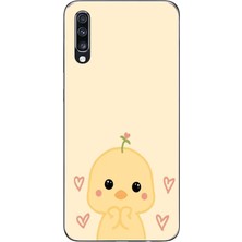 TechTree Samsung Galaxy A70 Uyumlu Sevimli Civciv ve Kalp Desenli Baskılı Silikon Kılıf