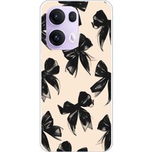 TechTree Oppo Reno 13 Pro Uyumlu Siyah Fiyonk Kurdele Baskılı Silikon Kılıf