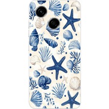 TechTree Tecno Spark Go 1 Uyumlu Mavi Deniz Kabuğu ve Yıldız Desenli Baskılı Silikon Kılıf