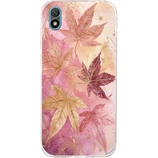 TechTree Huawei Y5 2019 - Honor 8s Uyumlu Pembe ve Bordo Tonlu Yaprak Baskılı Silikon Kılıf