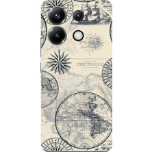 TechTree Poco X6 Pro Uyumlu Vintage Dünya Haritası ve Pusula Baskılı Silikon Kılıf