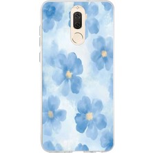 TechTree Huawei Mate 10 Lite Uyumlu Mavi Çiçekler Baskılı Silikon Kılıf