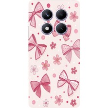 TechTree Redmi Note 14 Pro Plus Uyumlu Pembe Fiyonk, Çiçek ve Puantiye Baskılı Silikon Kılıf