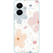TechTree Vivo Y22 Uyumlu Pastel Soyut Çiçek ve Leke Desenli Baskılı Silikon Kılıf
