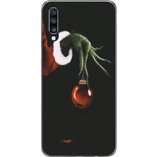 TechTree Samsung Galaxy A70 Uyumlu Grinch Yeşil El ve Kırmızı Yılbaşı Topu Baskılı Silikon Kılıf