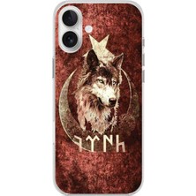 TechTree iPhone 16 Plus Uyumlu Göktürk Yazılı ve Bozkurt Desenli Baskılı Silikon Kılıf