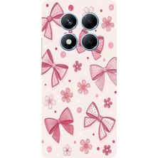 TechTree Redmi Note 14 Pro 4g Uyumlu Pembe Fiyonk, Çiçek ve Puantiye Baskılı Silikon Kılıf