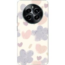 TechTree Realme 12 Pro-Pro Plus Uyumlu Pastel Boya Bahçesi Çiçek ve Kalp Baskılı Silikon Kılıf