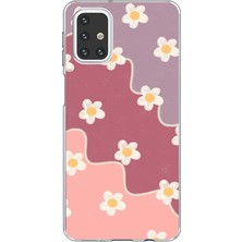 TechTree Samsung Galaxy M31S Uyumlu Gül Kurusu ve Lila Tonlu Dalgalı Papatya Baskılı Silikon Kılıf