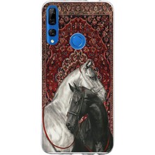 TechTree Honor 9x Uyumlu Geleneksel Halı Motifli Siyah Beyaz At Baskılı Silikon Kılıf