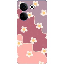 TechTree Tecno Camon 20-20 Pro Uyumlu Gül Kurusu ve Lila Tonlu Dalgalı Papatya Baskılı Silikon Kılıf