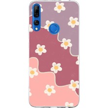 TechTree Honor 9x Uyumlu Gül Kurusu ve Lila Tonlu Dalgalı Papatya Baskılı Silikon Kılıf