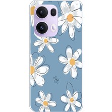 TechTree Oppo Reno 13 Pro Uyumlu Mavi Papatya Bahçesi Baskılı Silikon Kılıf