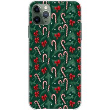 TechTree iPhone 11 Pro Max Uyumlu Yılbaşı Çam Ağacı ve Baston Şeker Baskılı Silikon Kılıf