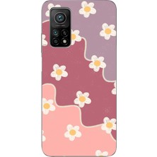 TechTree Xiaomi Mi 10T-10T Pro Uyumlu Gül Kurusu ve Lila Tonlu Dalgalı Papatya Baskılı Silikon Kılıf