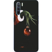 TechTree Oppo Reno 3-A91 Uyumlu Grinch Yeşil El ve Kırmızı Yılbaşı Topu Baskılı Silikon Kılıf