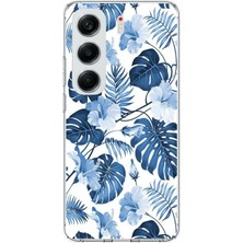 TechTree Tecno Camon 40 Pro Uyumlu Mavi Yaprak ve Çiçek Desenli Baskılı Silikon Kılıf