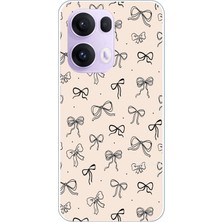TechTree Oppo Reno 13 Pro Uyumlu Siyah Fiyonk Desenli Krem Rengi Baskılı Silikon Kılıf