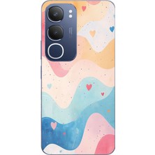 TechTree Vivo Y19S Uyumlu Pastel Renkli Dalgalı ve Kalp Baskılı Silikon Kılıf