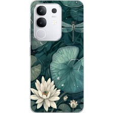 TechTree Vivo Y29 Uyumlu Yeşil Yapraklı Nilüfer ve Yusufçuk Baskılı Silikon Kılıf