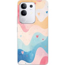 TechTree Vivo Y29 Uyumlu Pastel Renkli Dalgalı ve Kalp Baskılı Silikon Kılıf
